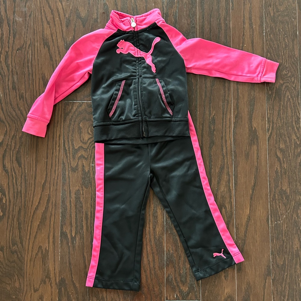 Puma Toddler Girl Pink & Black Track Suit Set | Size: 18 months